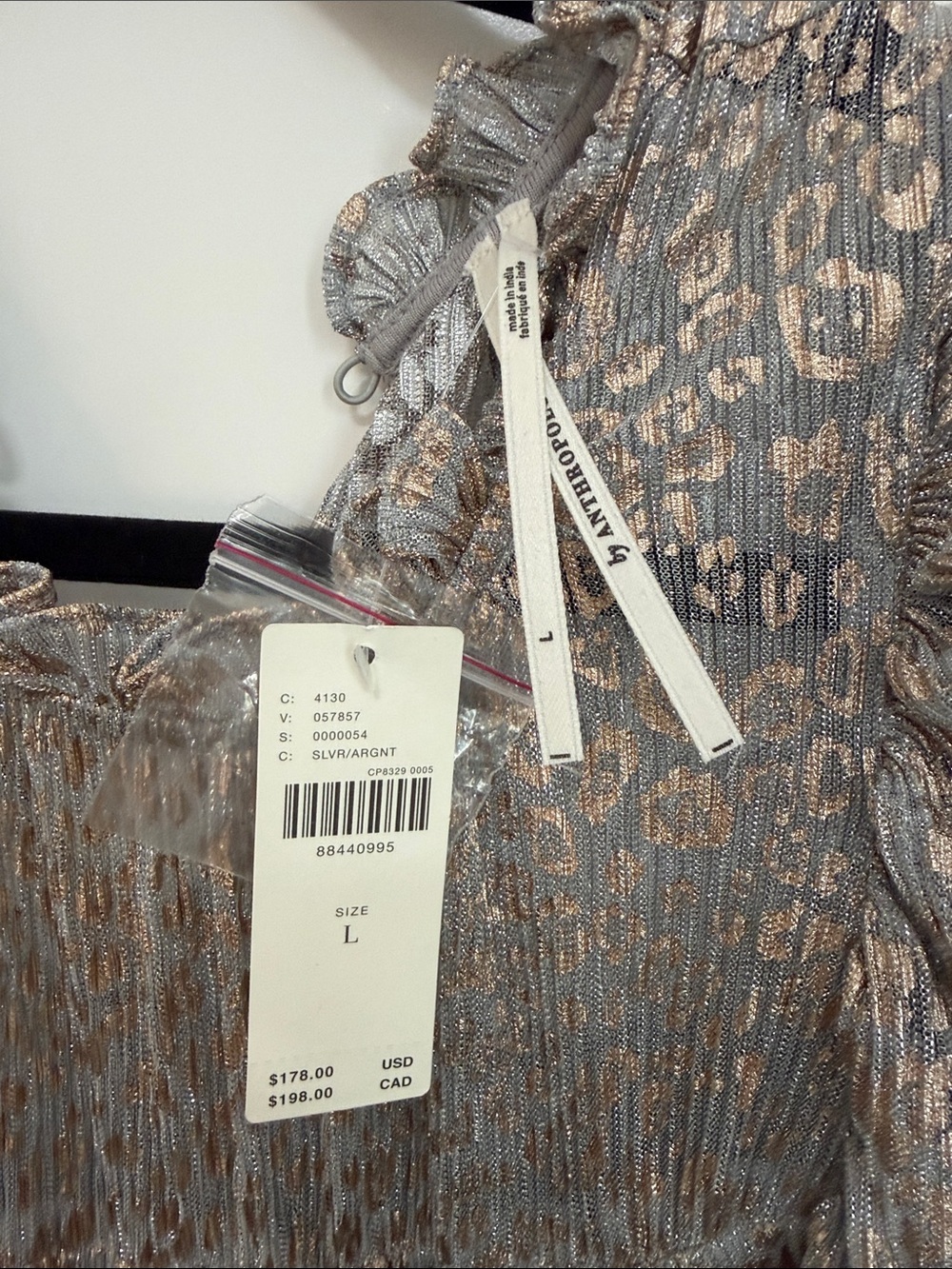 NWT Anthropologie Women's Large Short-Sleeve Mock-Neck Maxi Dress Metallic - Picture 5 of 8